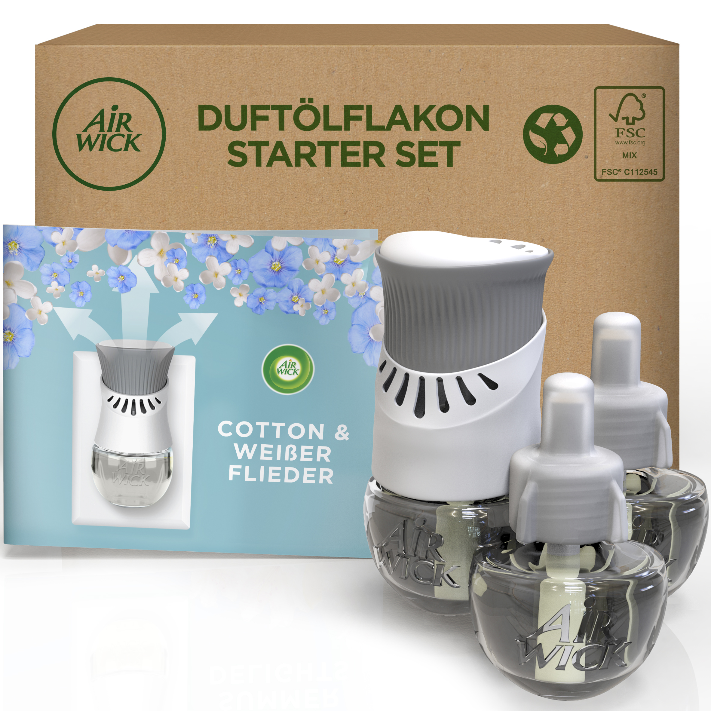 Air Wick Duftölflakon eCom Starter-Set Cotton & Weißer Flieder