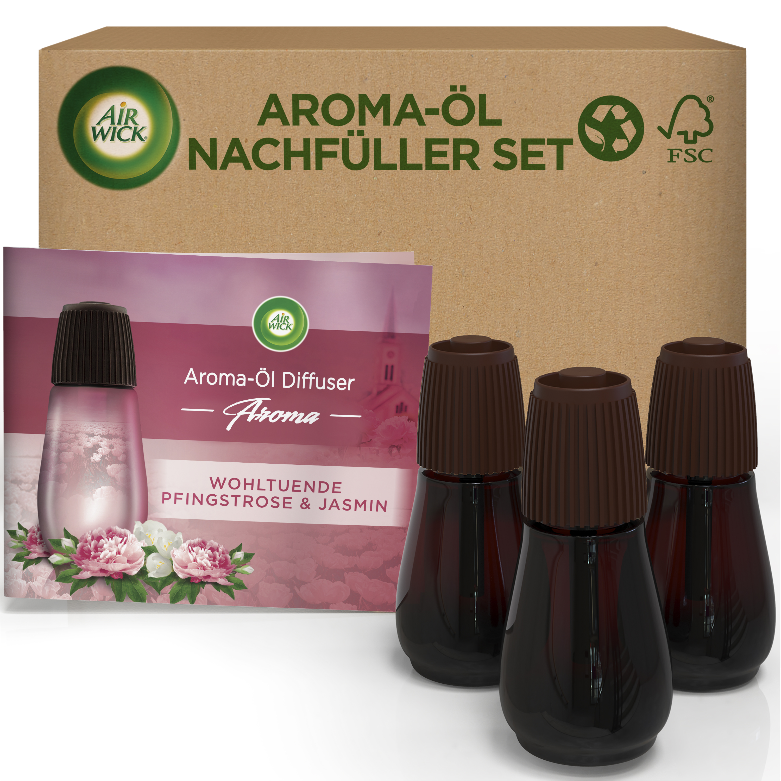 Air Wick Aroma-Öl Diffuser eCom Nachfüller-Set Wohltuende Pfingstrose & Jasmin